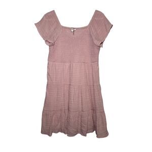 Andree by‎ unit pink babydoll smocked flutter sleeve tiered dress womens large